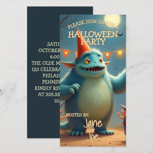 Leuke Monster Halloween-feest voor Kinderen (Voorkant / Achterkant)