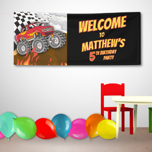 Leuke Monster Truck Verjaardag Zwart Welkom Feestj Spandoek