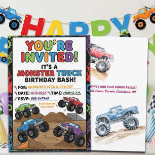 Leuke Monster Trucks 12e verjaardagsfeestje uitnod Kaart