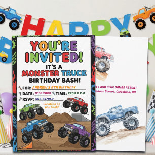 Leuke Monster Trucks 8e verjaardagsfeest uitnodigi Kaart