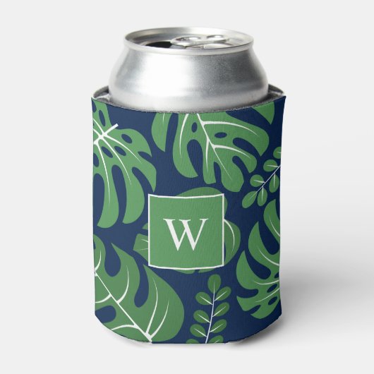 Leuke Monstera bladeren monogram Blikjeskoeler (Blikje Voorkant)