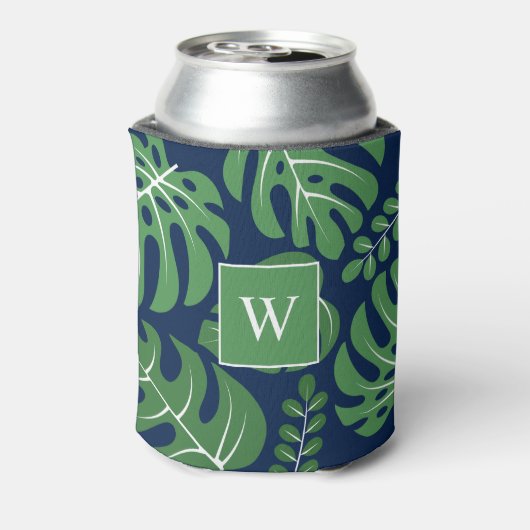 Leuke Monstera bladeren monogram Blikjeskoeler (Blikje Achterkant)