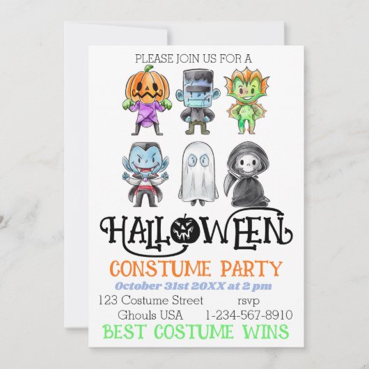 Leuke Monsters Halloween Kostuum Party Kaart (Voorkant)