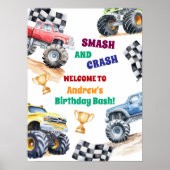 Leuke Monstertrucks Verjaardagsfeest Verwelkoming Poster (Voorkant)