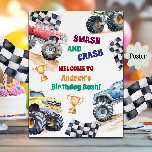 Leuke Monstertrucks Verjaardagsfeest Verwelkoming Poster