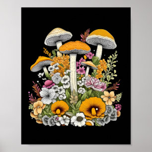 Leuke mooie bloemen en paddenstoelen poster