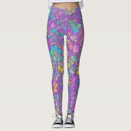 Leuke Mooie Kleur Paarse Boho Hippie Bloemendessin Leggings