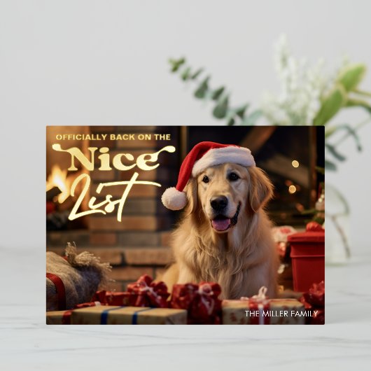 Leuke Mooie Lijst Hond Huisdier Kerst Vakantie Folie Feestdagenkaart (Staand Voorkant)