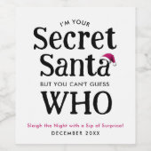 Leuke Mop Geheim Santa Rode Hoed Modern Script Wijn Etiket (Enkel label)