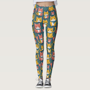 Leuke Moppige Kleurrijke Kawaii Kat Geel Katten Pa Leggings
