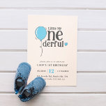 Leuke Mr. Onederful Zachte Blauwe Ballon 1e Verjaa Kaart<br><div class="desc">Nodig je vrienden en familie uit op het verjaardagsfeestje van je zoontje met deze zachte blauwe kleur 'Little Mr Onederful' uitnodiging.</div>