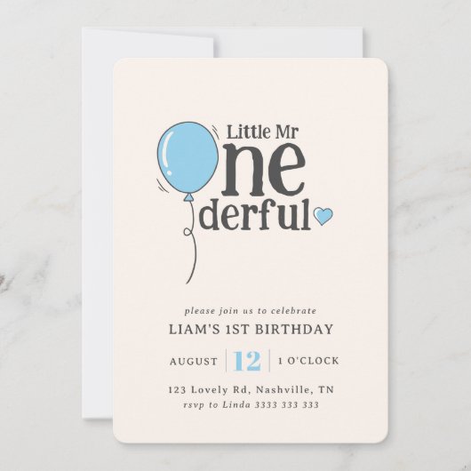 Leuke Mr. Onederful Zachte Blauwe Ballon 1e Verjaa Kaart (Voorkant)