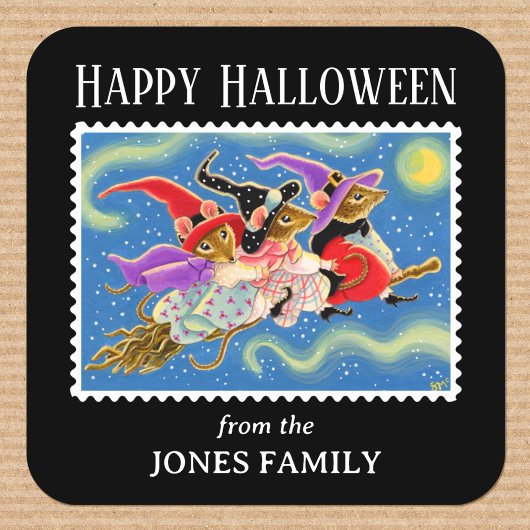 Leuke Muis Broomstick Muizen Heksen Halloween Vierkante Sticker