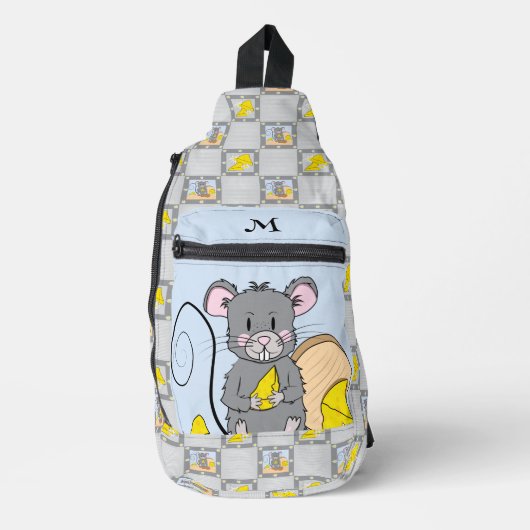 Leuke Muis Eating Cheese Blue Grey Sling Bag (Voorkant)