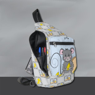 Leuke Muis Eating Cheese Blue Grey Sling Bag