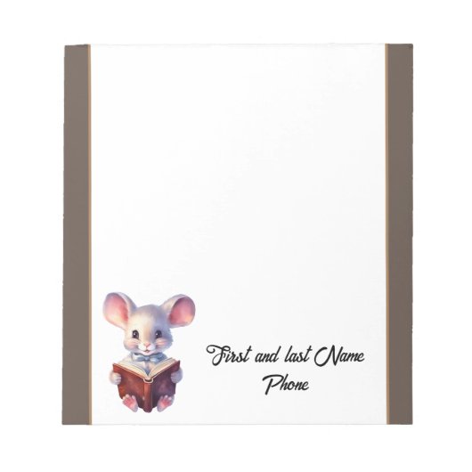 Leuke Muis met boek Notitieblok (Voorkant)