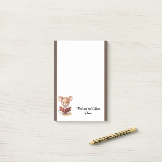 Leuke Muis met boek Post-it® Notes (Op bureau)