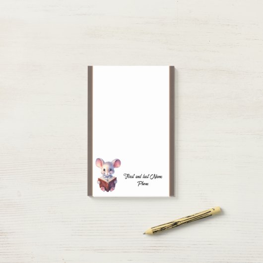 Leuke Muis met boek Post-it® Notes (Op bureau)