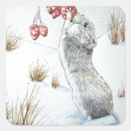 Leuke muis sneeuwscène seizoensgebonden dieren vierkante sticker