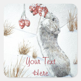 Leuke muis sneeuwscène seizoensgebonden dieren vierkante sticker