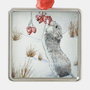 Leuke muis wildlife sneeuwscène met kerst metalen ornament