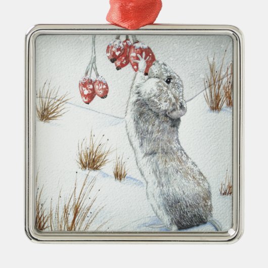 Leuke muis wildlife sneeuwscène met kerst metalen ornament (Voorkant)