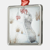 Leuke muis wildlife sneeuwscène met kerst metalen ornament (Links)