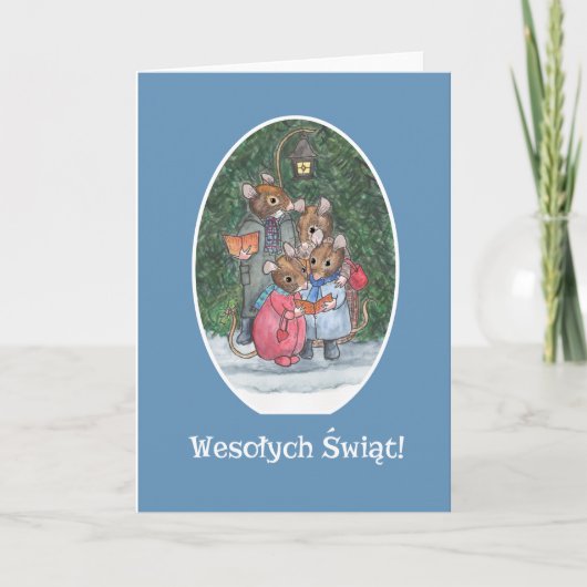 Leuke Muizen Carol Singers Polish Greeting Feestdagen Kaart (Voorkant)
