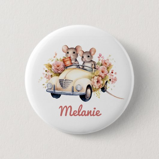 Leuke muizen in een auto Kids Verjaardagsfeestje Ronde Button 5,7 Cm (Voorkant)