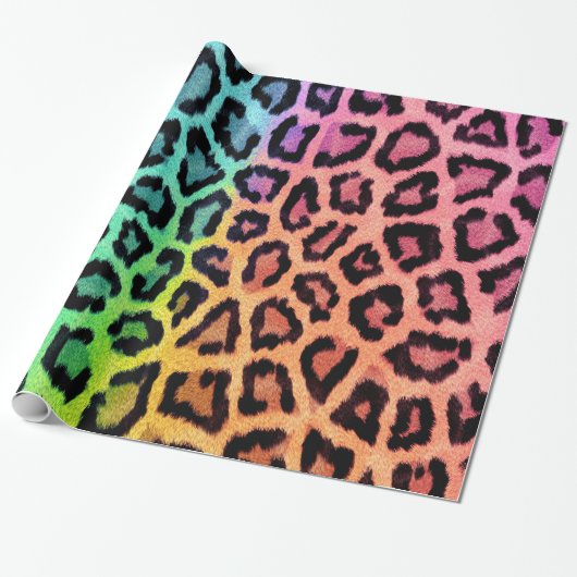 Leuke multi gekleurde luipaard print cadeaupapier (Uitgerold)