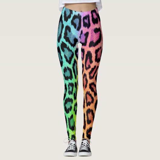 Leuke multi gekleurde luipaard print leggings (Voorkant)