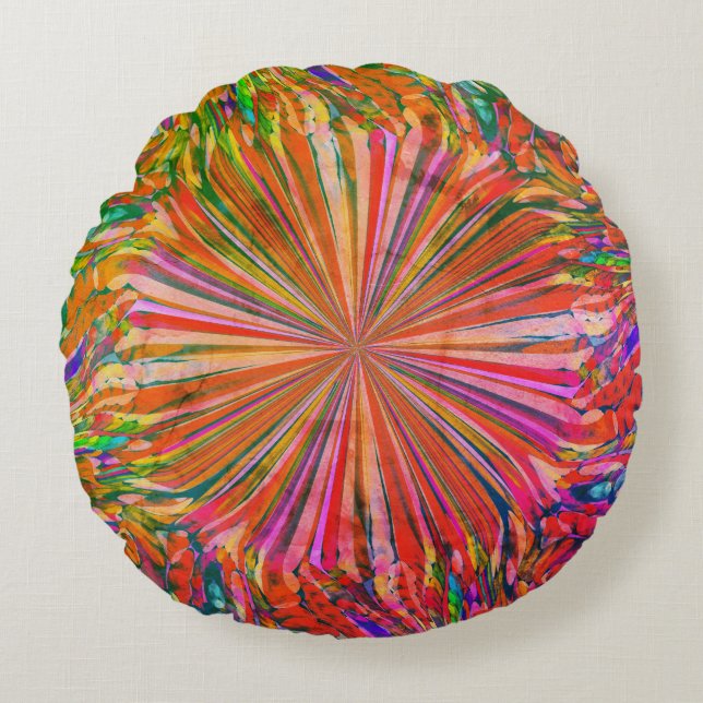 Leuke Multicolour Rainbow Art van Heva Weva Rond Kussen (Voorkant)