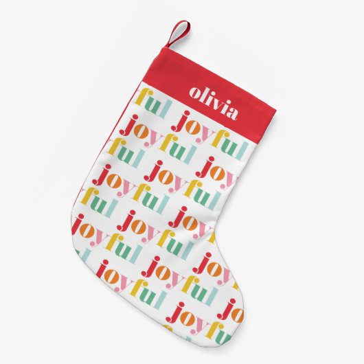 Leuke multikleur "Joel" typografie Kleine Kerstsok (Voorkant (Hangend))