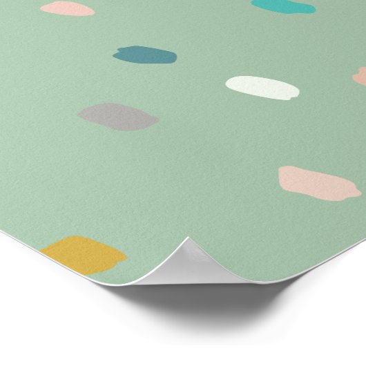 Leuke multikleur stippenprint op saliegroen poster (Hoek)