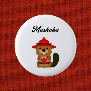 Leuke Muskoka Canada Bever met Rood Pet Ronde Button 5,7 Cm
