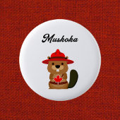 Leuke Muskoka Canada Bever met Rood Pet Ronde Button 5,7 Cm