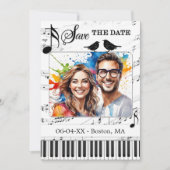 Leuke Muziek Zwart-wit foto Save the Date Aankondiging (Voorkant)