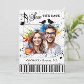 Leuke Muziek Zwart-wit foto Save the Date Aankondiging (Staand voorkant)