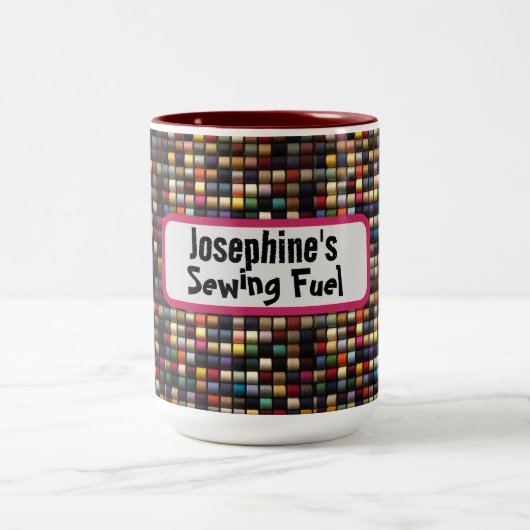 Leuke naailiefhebber Kleurrijke Thread Naam Tweekleurige Koffiemok (Center)