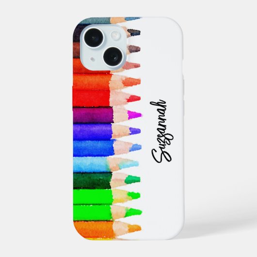 Leuke naam kleurpotloden in waterverf op maat iPhone 15 case (Achterkant)