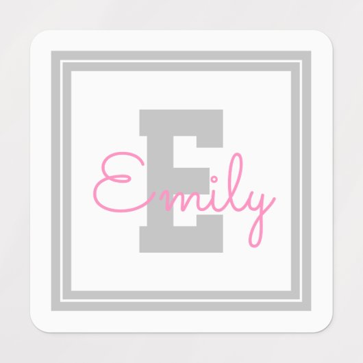 Leuke naam & Monogram | Lichtgrijze & roze kleding Labels (Design 1)
