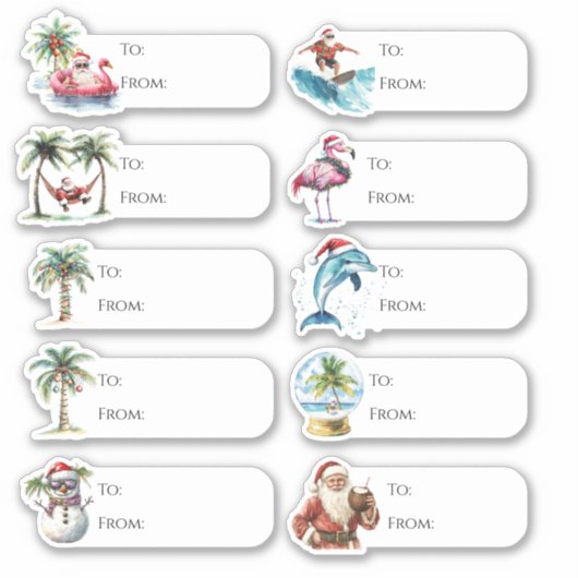 Leuke Naar en Van Strand Kerstcadeautag Sticker (Voorkant)
