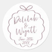 Leuke namen trouwdatum gunst envelop ronde sticker (Voorkant)