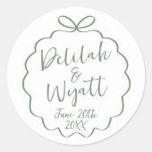 Leuke namen trouwdatum gunst envelop ronde sticker (Voorkant)