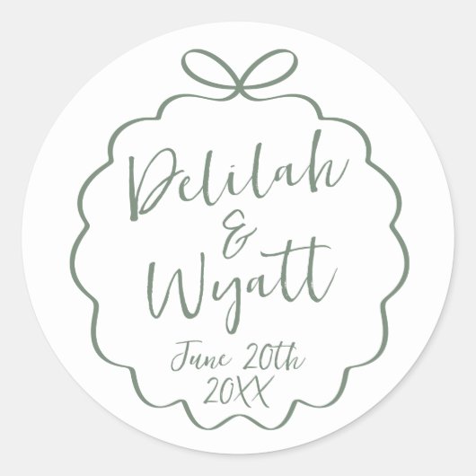Leuke namen trouwdatum gunst envelop ronde sticker (Voorkant)
