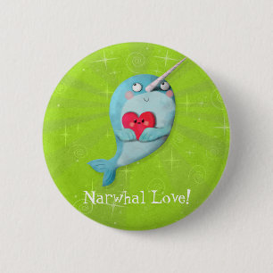 Leuke Narwal met Hart Ronde Button 5,7 Cm