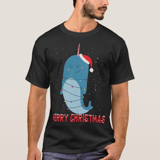 Leuke narwhal kerstboom verlichting t-shirt (Voorkant)