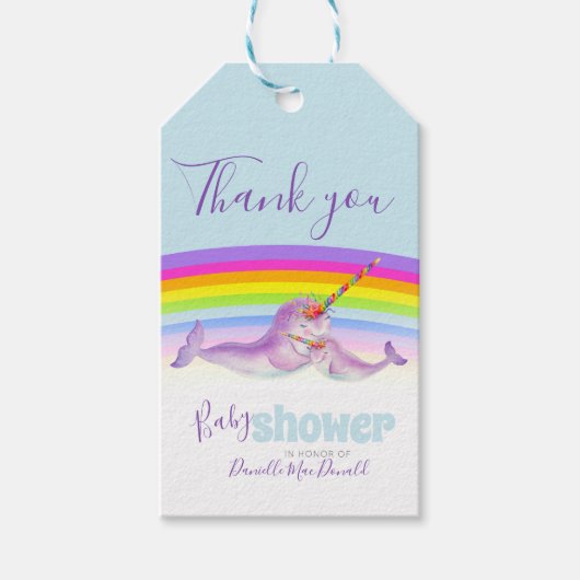 Leuke narwhal moeder en baby regenboog baby shower cadeaulabel (Voorkant)