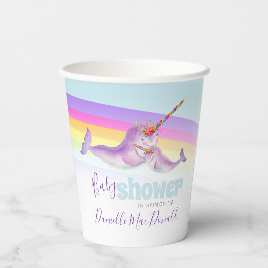 Leuke narwhal moeder en baby regenboog baby shower papieren bekers (Achterkant)