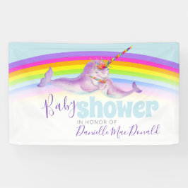 Leuke narwhal moeder en baby regenboog baby shower spandoek